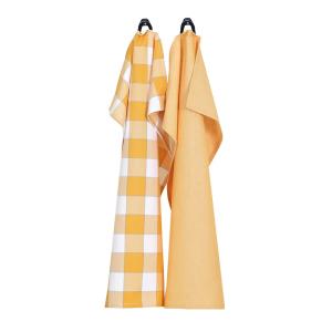 Kökshandduk TED, återvunnen bomull, rutig och enfärgad, 2-pack stl.50x70cm, gul, vit