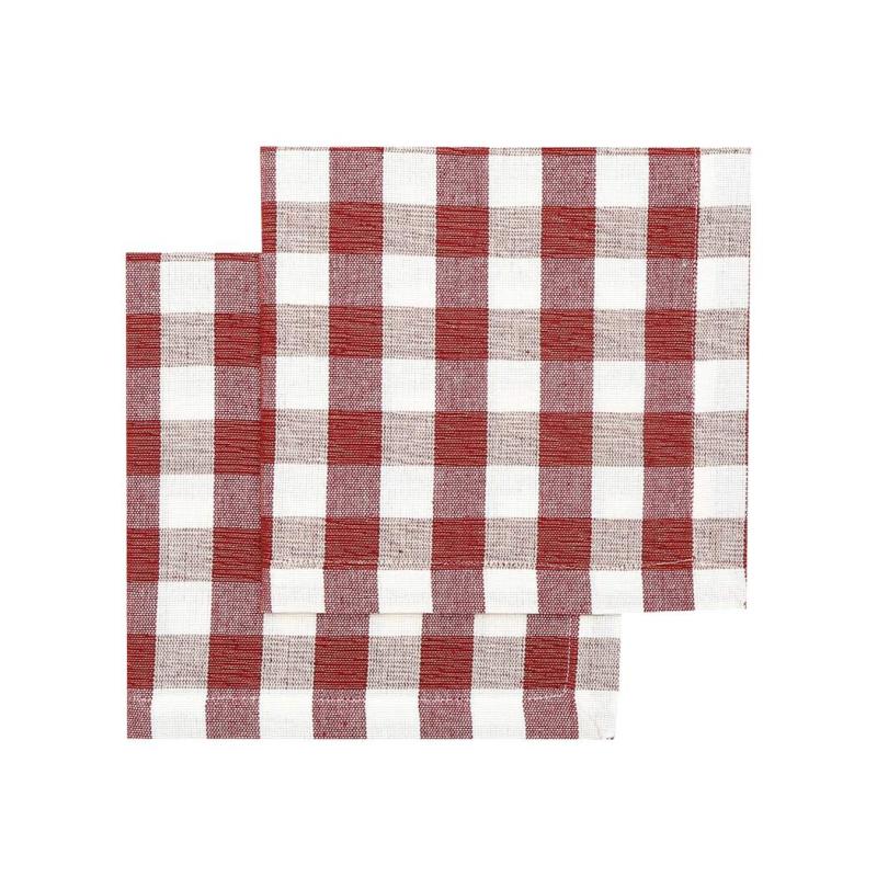 Servett eller liten duk, BÖRJE, 2-pack, rutig i återvunnet material i rött, vitt och beige