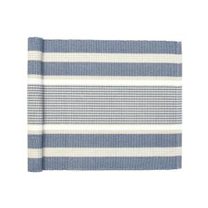 Löpare GRETA randig i gråblått, offwhite och linnefärg, stl 33x120cm