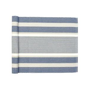 Löpare GRETA randig i gråblått, offwhite och linnefärg, stl 33x240cm