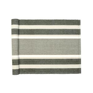 Löpare GRETA randig i olivgrönt, offwhite och linnefärg, stl 33x120cm