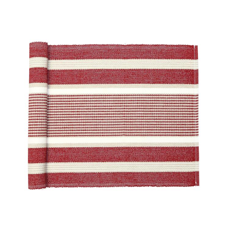 Löpare GRETA randig i röd, offwhite och linnefärg, stl 33x120cm