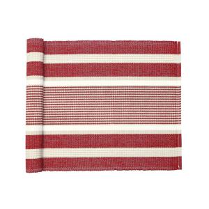 Löpare GRETA randig i rött, offwhite och linnefärg, stl 33x240cm