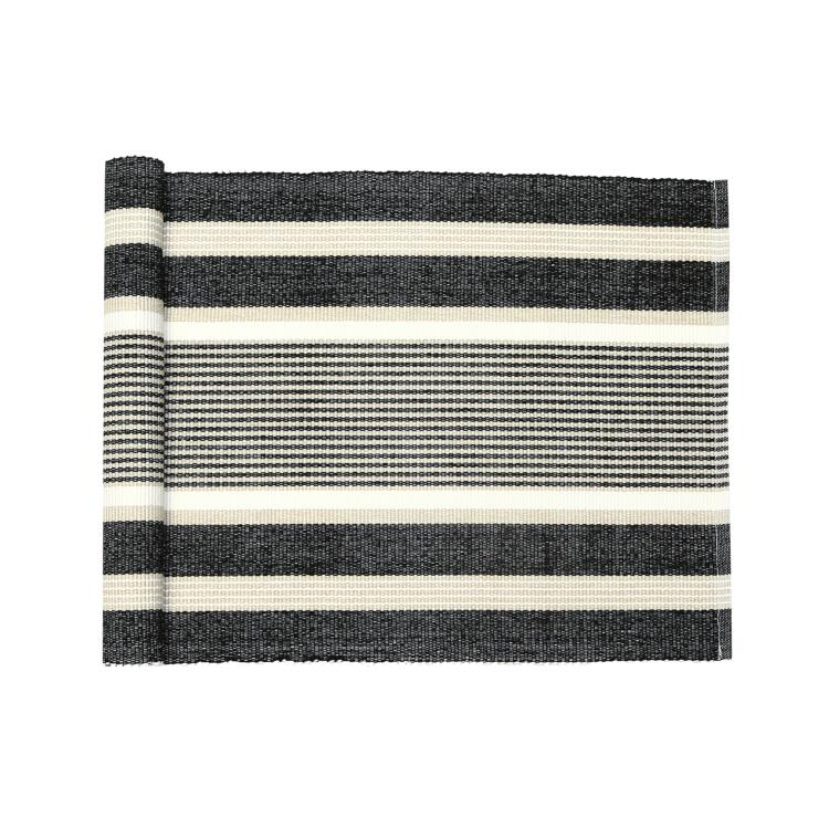 Löpare GRETA randig i svart, offwhite och linnefärg, stl 33x120cm