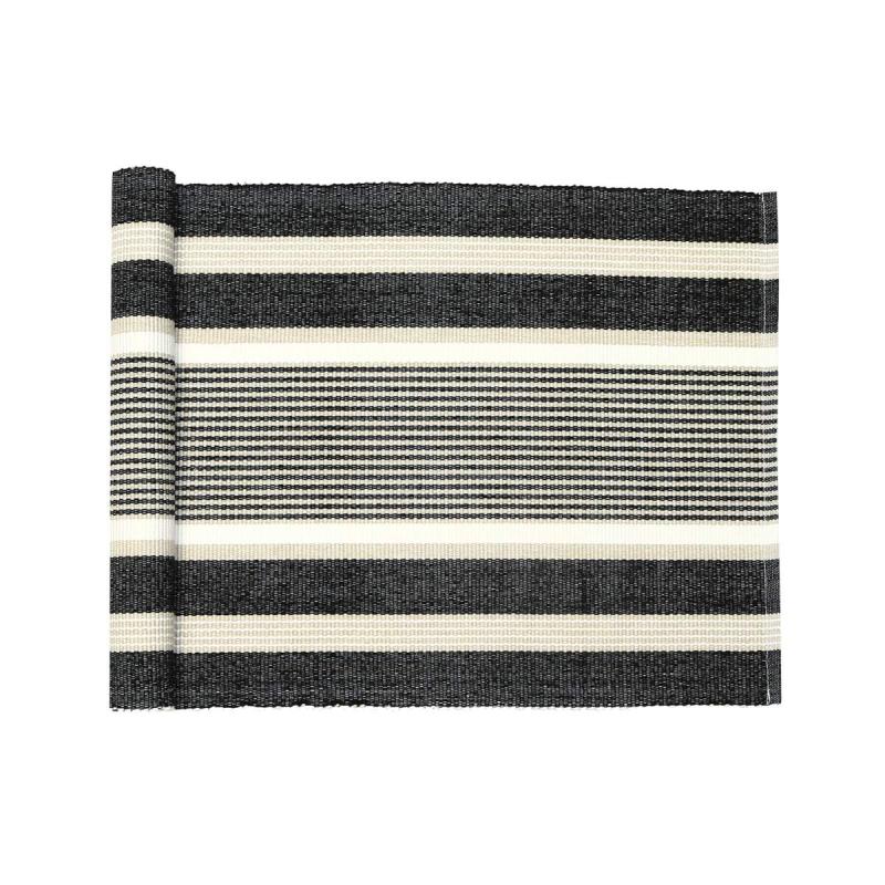 Löpare GRETA randig i svart, offwhite och linnefärg, stl 33x240cm