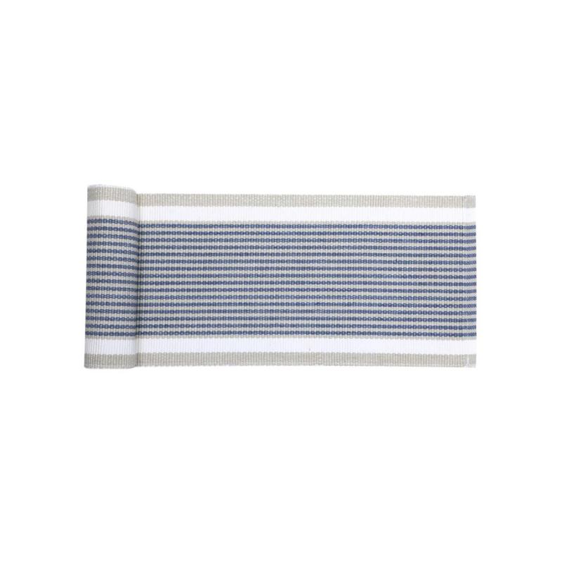 Löpare, fönsterremsa GRETA randig i gråblått, offwhite och linnefärg, stl 15x140cm