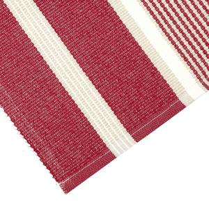 Löpare GRETA randig i röd, offwhite och linnefärg, stl 33x120cm