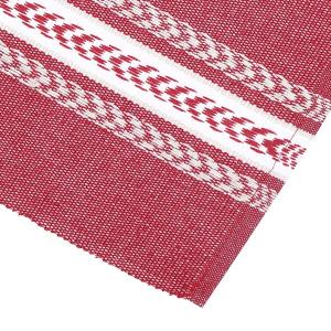 Löpare THEA, röd med flätliknande ränder i offwhite. stl. 33x120cm