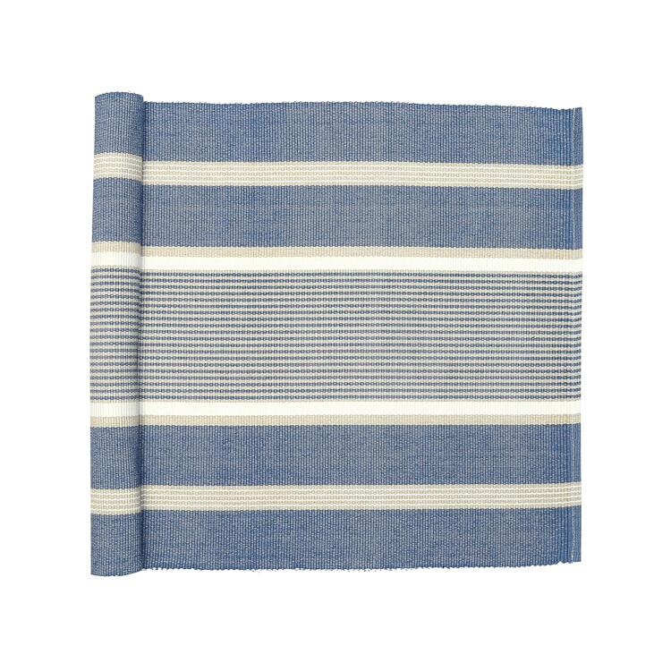 Löpare GRETA randig i gråblått, offwhite och linnefärg, stl.45x140cm