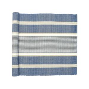 Löpare GRETA randig i gråblått, offwhite och linnefärg, stl.45x140cm