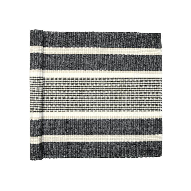 Löpare GRETA randig i svart, offwhite och linnefärg, stl.45x140cm