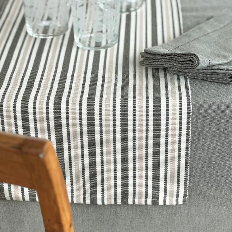 Bordslöpare CASPER smalrandig i olivgrönt, beige och offwhite