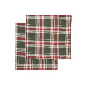 Servett, liten duk VIVI i 2-pack med skotsktrutigt, tartan mönster i olivgrönt, rött och linnefärg