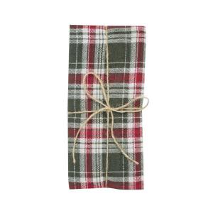 Servett, liten duk VIVI i 2-pack med skotsktrutigt, tartan mönster i olivgrönt, rött och linnefärg