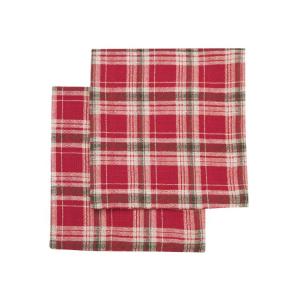 Servett, liten duk VIVI i 2-pack med skotsktrutigt, tartan mönster i rött, olivgrönt och linnefärg