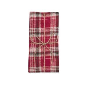 Servett, liten duk VIVI i 2-pack med skotsktrutigt, tartan mönster i rött, olivgrönt och linnefärg