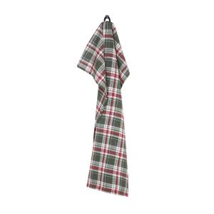 Kökshandduk VIVI med skotsktrutigt, tartan mönster i olivgrönt, rött och linnefärg