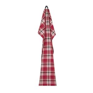 Kökshandduk VIVI med skotsktrutigt, tartan mönster i rött, olivgrönt och linnefärg