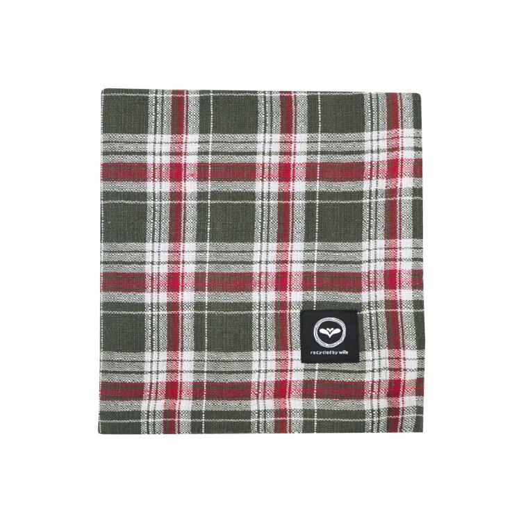Fyrkantig duk VIVI med skotsktrutigt, tartan mönster i olivgrönt, rött och linnefärg