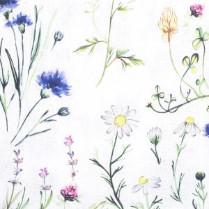 Gardinlängd HILMA, återvunnet material, sommarblommor i blått, rosa, gult och vitt