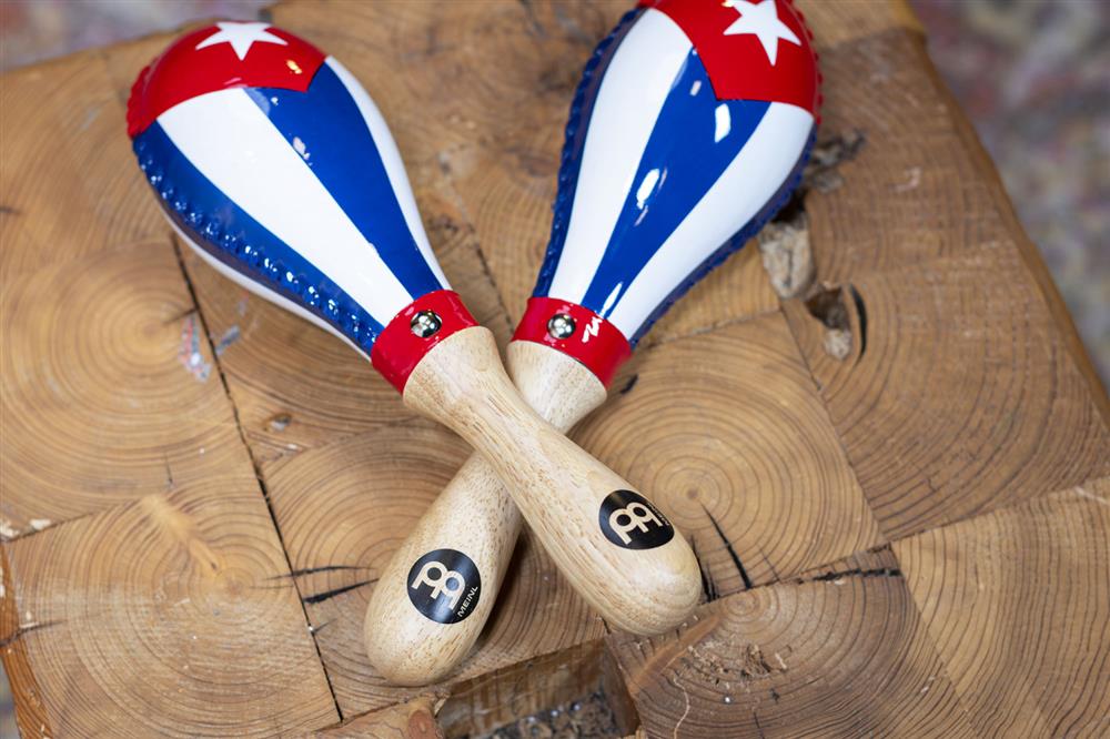 LP Puerto Rican Flag Rawhide Maracas - Natural Shell, Wood Handles, Traditional Percussion Instrument