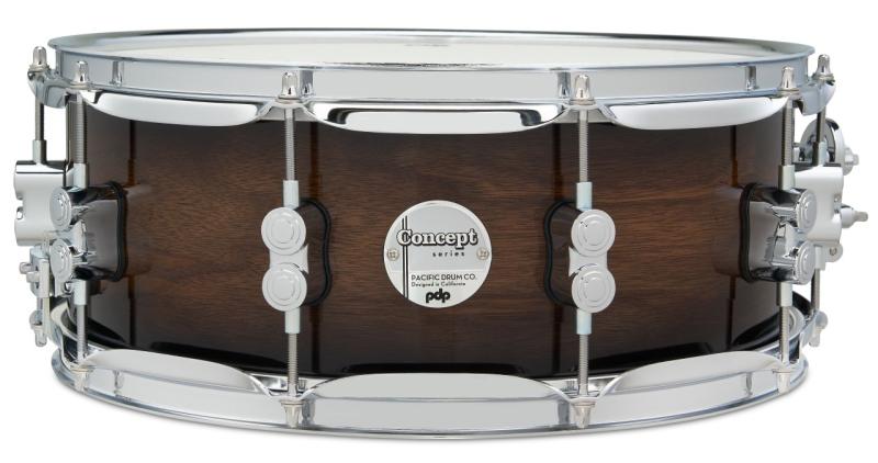 PDP Concept Exotic Snare Drum, 5.5x14'' - Walnut to Charcoal Burst Lacquer