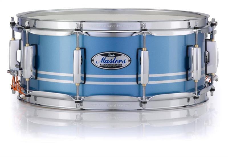 Pearl Masters Maple Complete 14x5.5 Snare Drum Light Blue Metallic Stripe