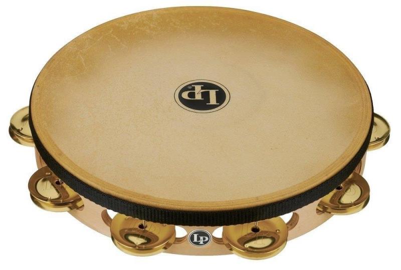 Latin Percussion Tambourine Pro 10 in Single Row with Head 10'' Brass with head, LP383-BR