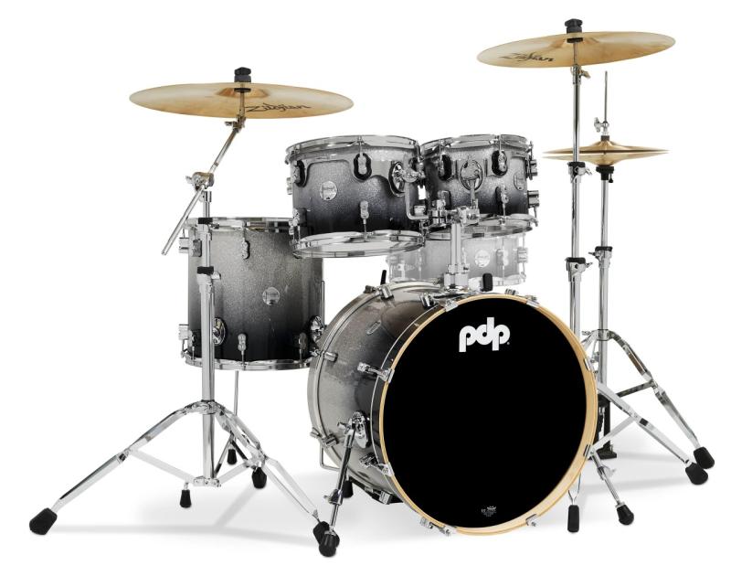 PDP Concept Maple Shell Pack, 4pc, 20'' - Silver to Black Fade Lacquer