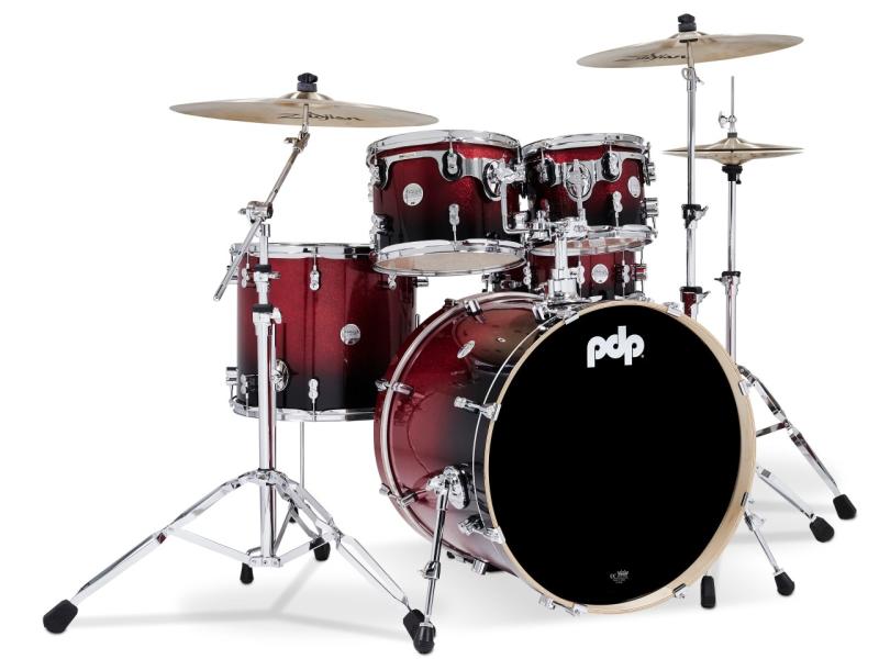 PDP Concept Maple Shell Pack, 5pc, 22'' - Red to Black Fade Lacquer