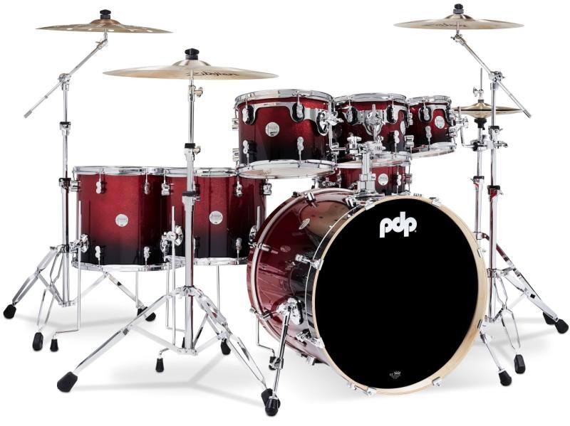 PDP Concept Maple Shell Pack, 7pc, 22'' - Red to Black Fade Lacquer