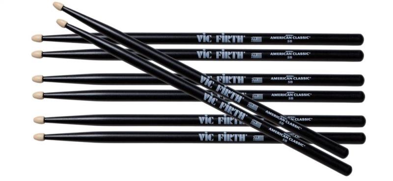 Vic Firth 5B Black 4-pack - Value Pack American Classic Hickory