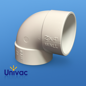 Univac 90° böj – originaldel i vit plast för centraldammsugare, används vid installation av rörsystem.