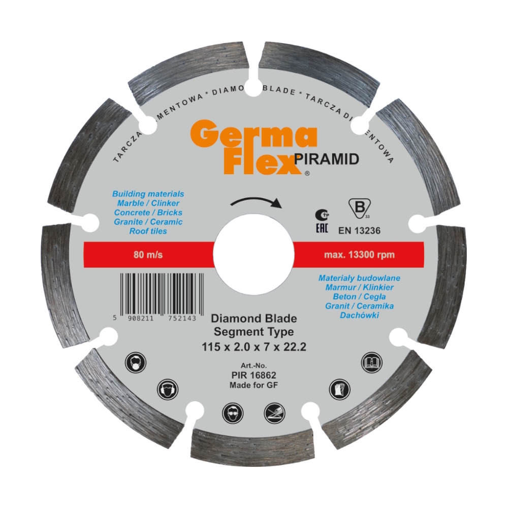 Diamantskæreskive Piramid Segment Flad 115x2,0x22,2mm Germaflex