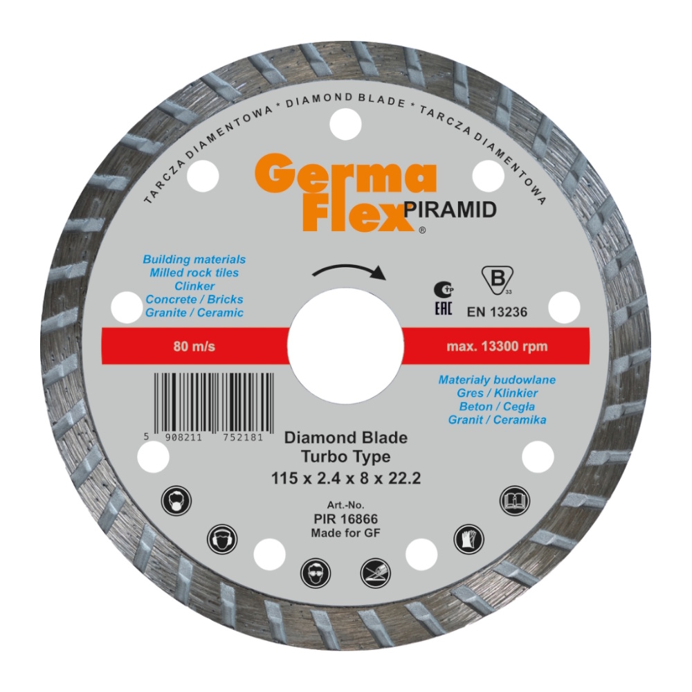 Diamantskæreskive Flise Piramid Turbo 115x2,4x22,2mm Germaflex