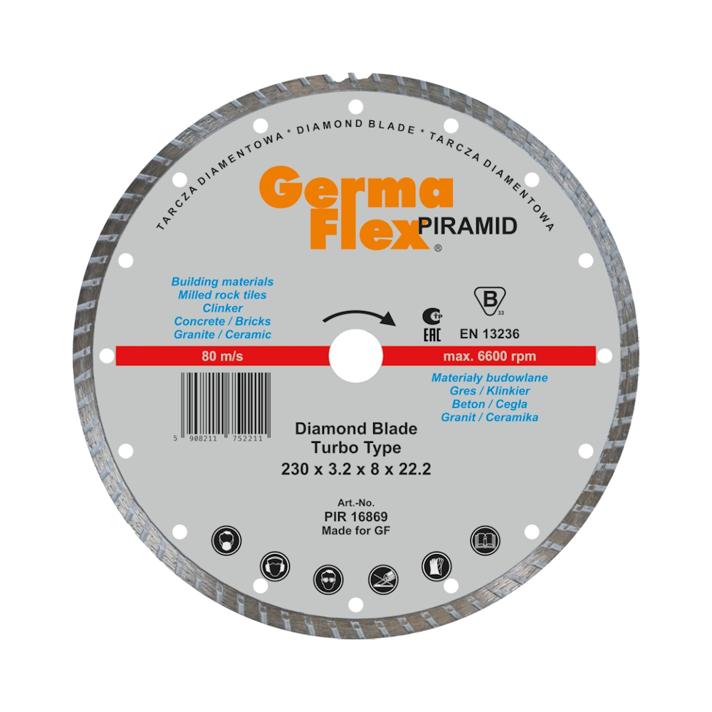 Diamantskæreskive Flise Piramid Turbo 230x3,2x22,2mm Germaflex