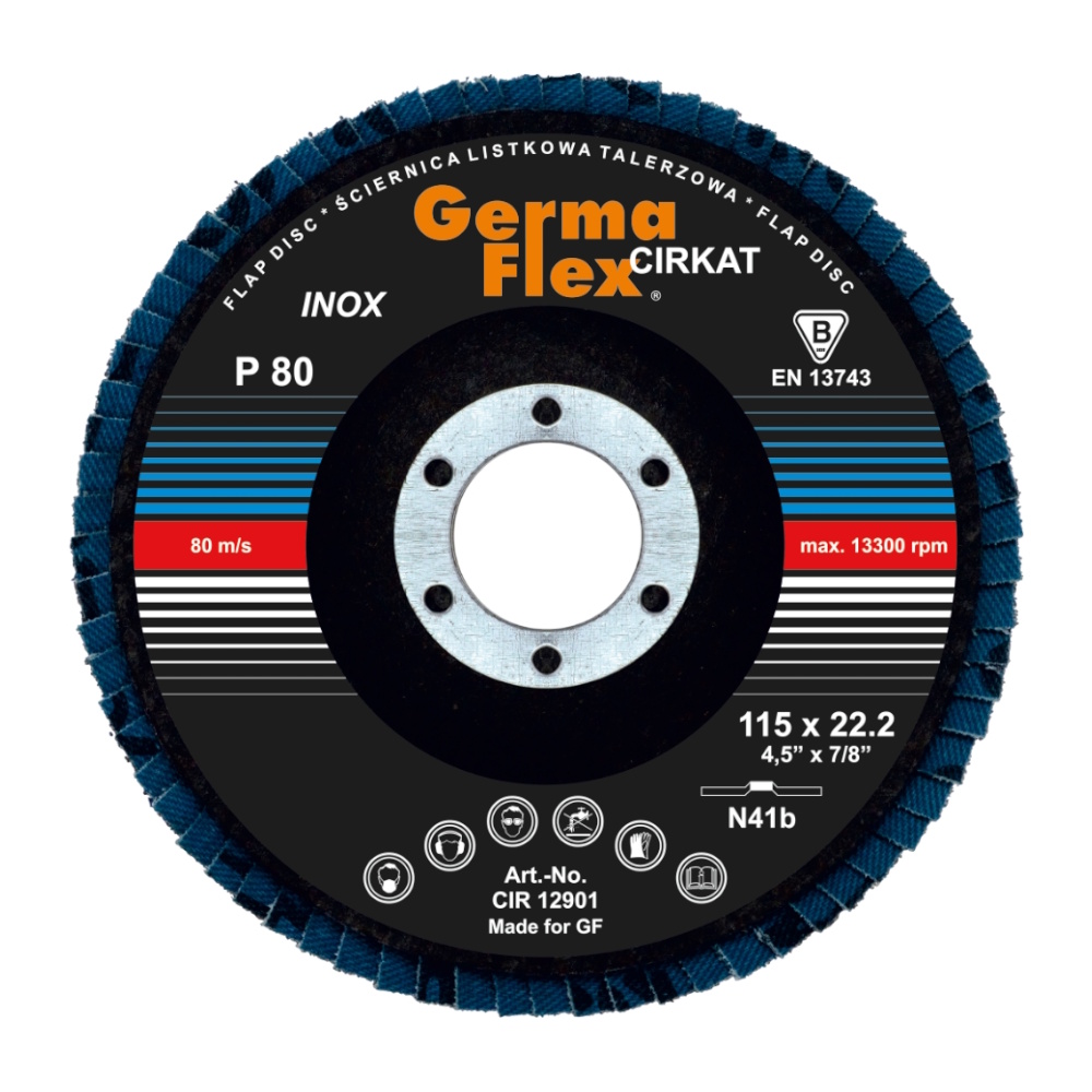 Lamskive Cirkat N41B 115x22,2mm Kornstørrelse-80 Germaflex