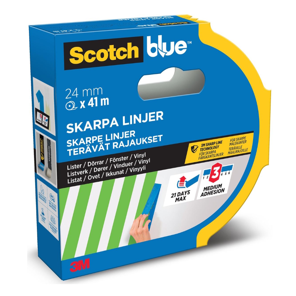 Skarp Linje Maskeringstape 24mmx41m Blå 3M