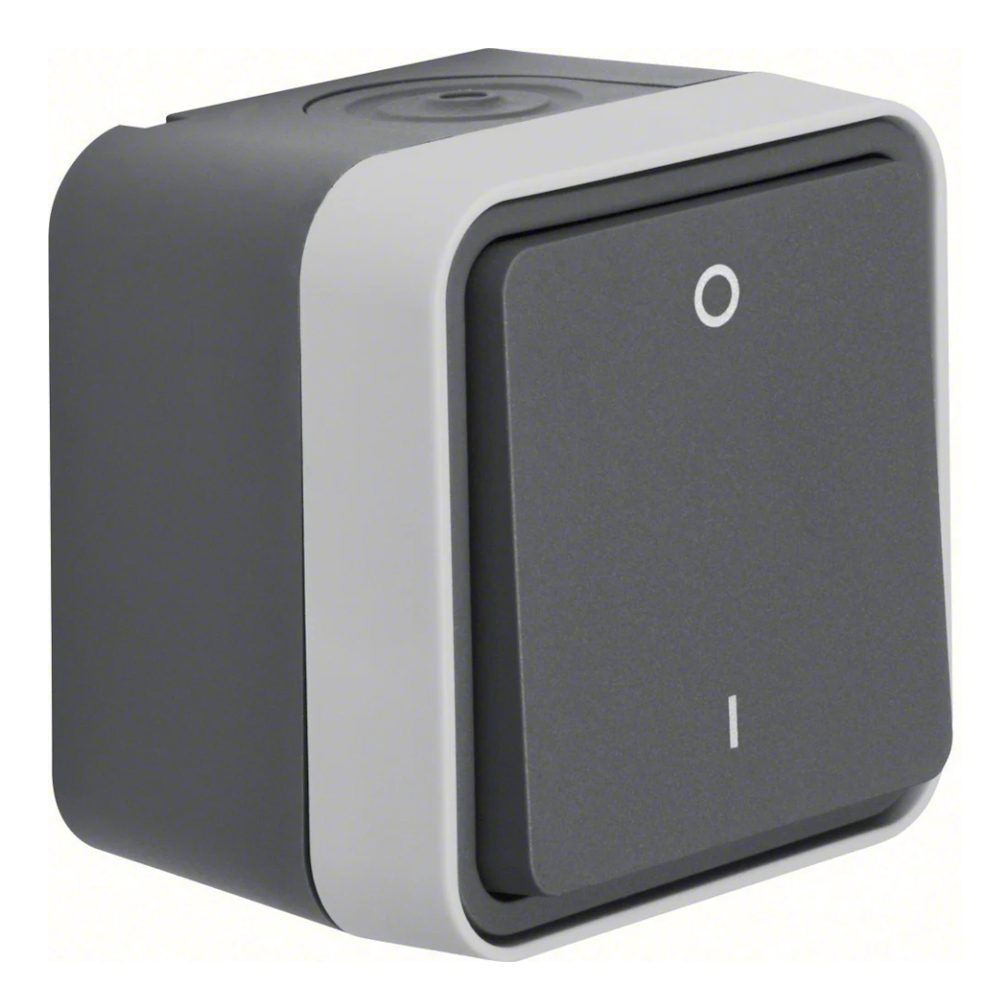 Afbryder 2-Polet W.1 Overflademonteret Tænd/Sluk 76x76x61,5mm 10A 250V IP55 Grå Hager