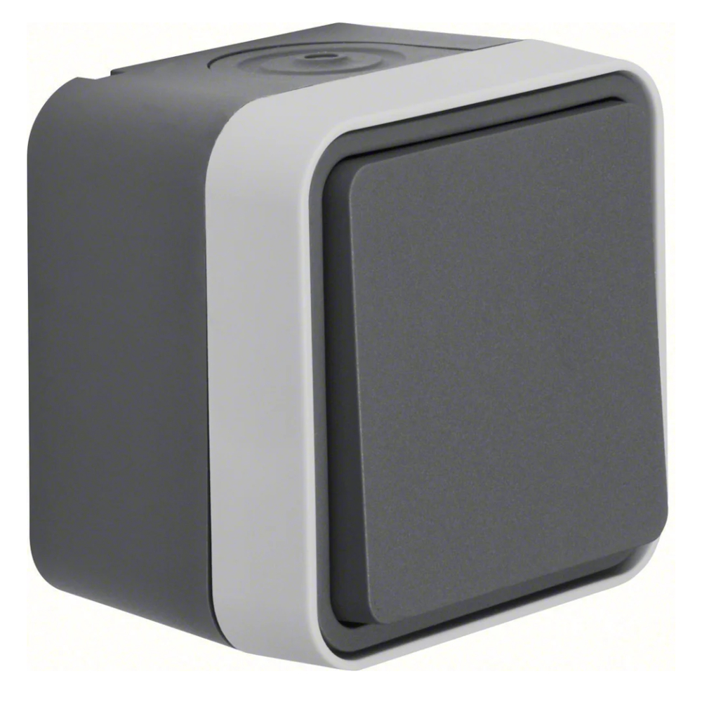 Afbryder Trapp W.1 Overflademonteret 76x76x61,5mm 10A 250V IP55 Grå Hager