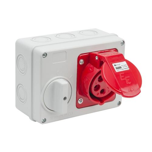Vægstikdåse CEE 416-6 Med Forreguleringskontakt 16A IP44 Garo