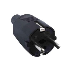 Plug With Break Protection, Earthed, Rubber, IP44, Black, Gelia