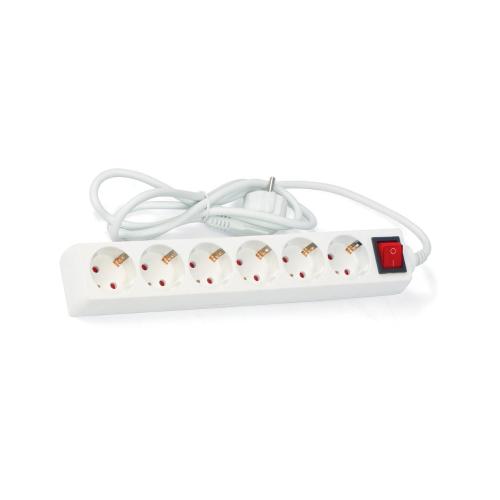 Strømudtag, 6-Vejs, Jord, 1,5m, Hvid, 5stk, Bårebo 966552