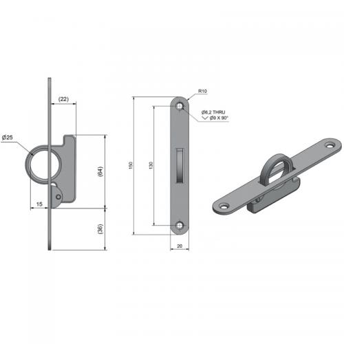 Bårebo Skjutdörrshandtag 150x20mm Mattförnicklad822414
