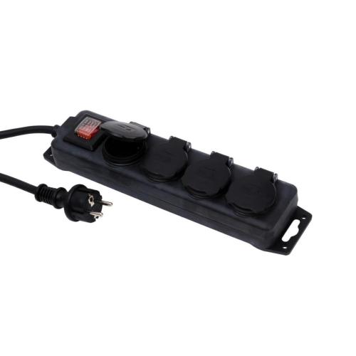 Power Strip Jordet 4-Vejs Med Dæksel Og Switch 3680W IP44 Sort Gelia