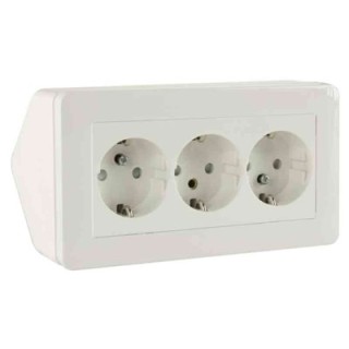 Vägguttag Exxact 3-vägs hörnbox jord vit