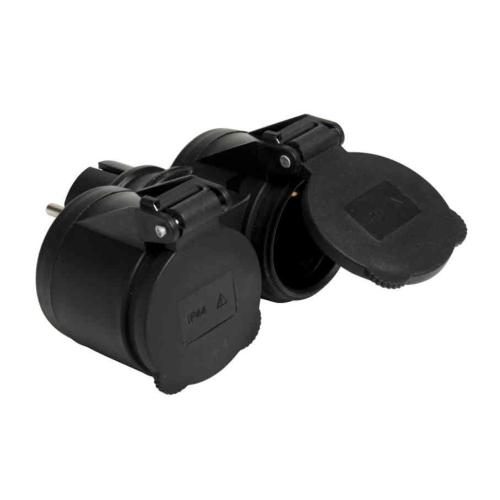 Grenstik Med Selvlukkende Låg Jordet 2-Vejs 16A 250V IP44 Sort Gelia