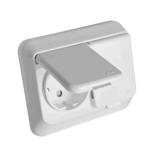 Vægstikkontakt Forsænket Jordet 2-Vejs Med Dæksel IP44 16A Exxact Hvid ​Schneider Electric