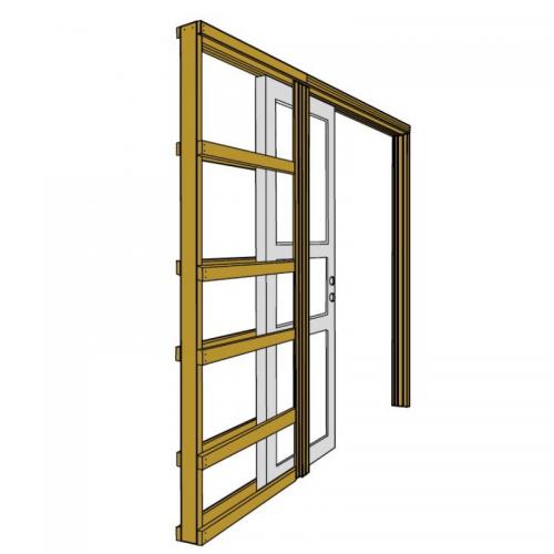 122 mm skjutdörrsparti för 70 mm väggregel, dubbelgips, vitmålat för infälld skjutdörr
