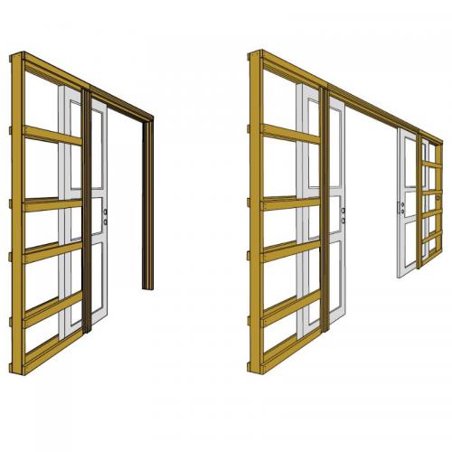 122 mm skjutdörrsparti för 96 mm väggregel, enkelgips, vitmålat för infälld skjutdörr